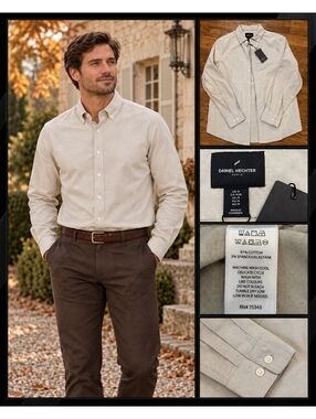 Daniel Hechter Ivory Brushed Cotton Stretch Button down Men’s Luxury Casual